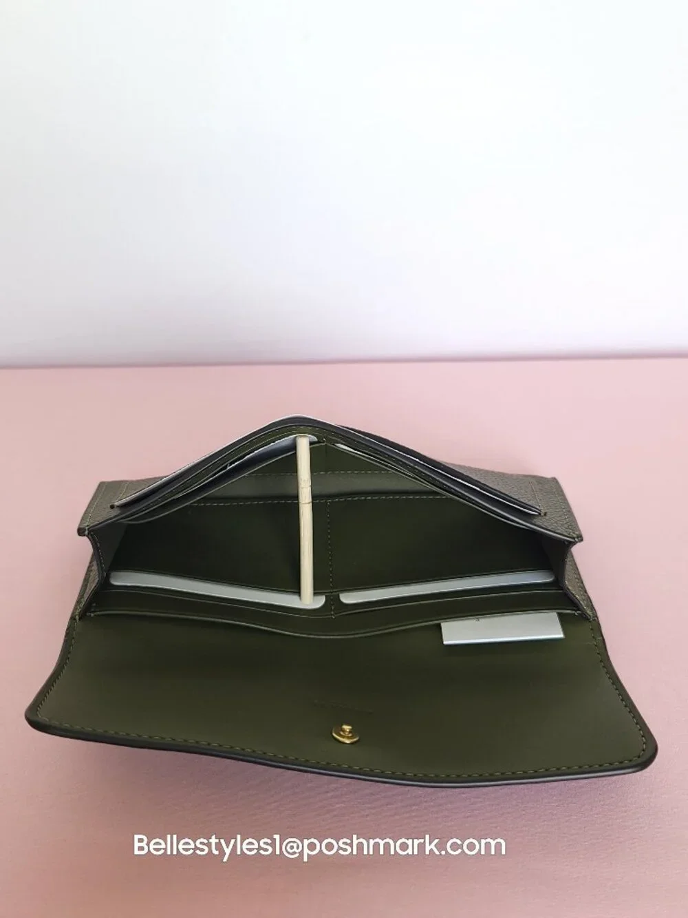 COACH Mila Pebbled Leather Long Flap Wallet- Olive color🎈